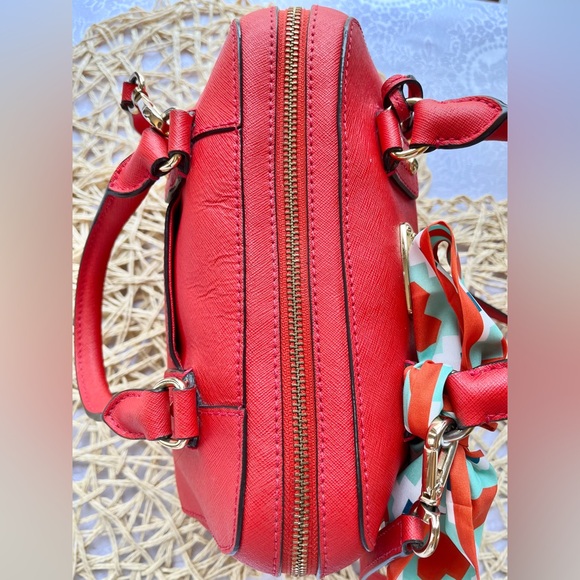 Michael Kors Saffiano Leather Satchel with Crossbody Strap in Orange Red - Picture 6 of 14